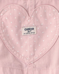 Toddler Girl Heart Pocket Canvas Shortall - Pink