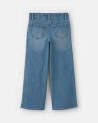 Girls Rainbow Stripe Cropped Wide-Leg Jeans - Medium Wash