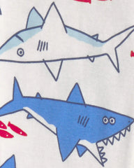 Baby Boy Shark 100% Cotton Snug Fit 1-Piece Pajama - Ivory/Blue