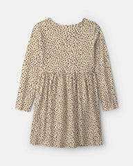 Girls Leopard Long-Sleeve Dress - Brown
