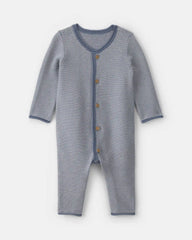 Baby Boy Striped Long-Sleeve Jumpsuit - Navy Blue