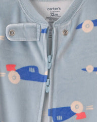 Baby Boy 1-Piece Car 2-Way Zip DreamPlush Snug Fit Footed Pajama - Blue