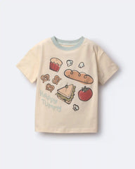 Toddler 'Happy Tummy' Relaxed Tee in Food Print - Cream