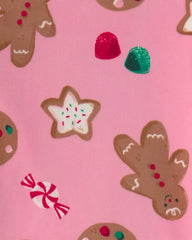 Girls 2-Piece Christmas Gingerbread DreamPlush Snug Fit Pajama Set - Pink