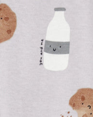 Baby Milk & Cookies 2-Way Zip Cotton Sleep & Play Pajamas - Grey