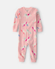 Baby Girl 1-Piece Unicorn 2-Way Zip DreamPlush Snug Fit Pajama - Pink