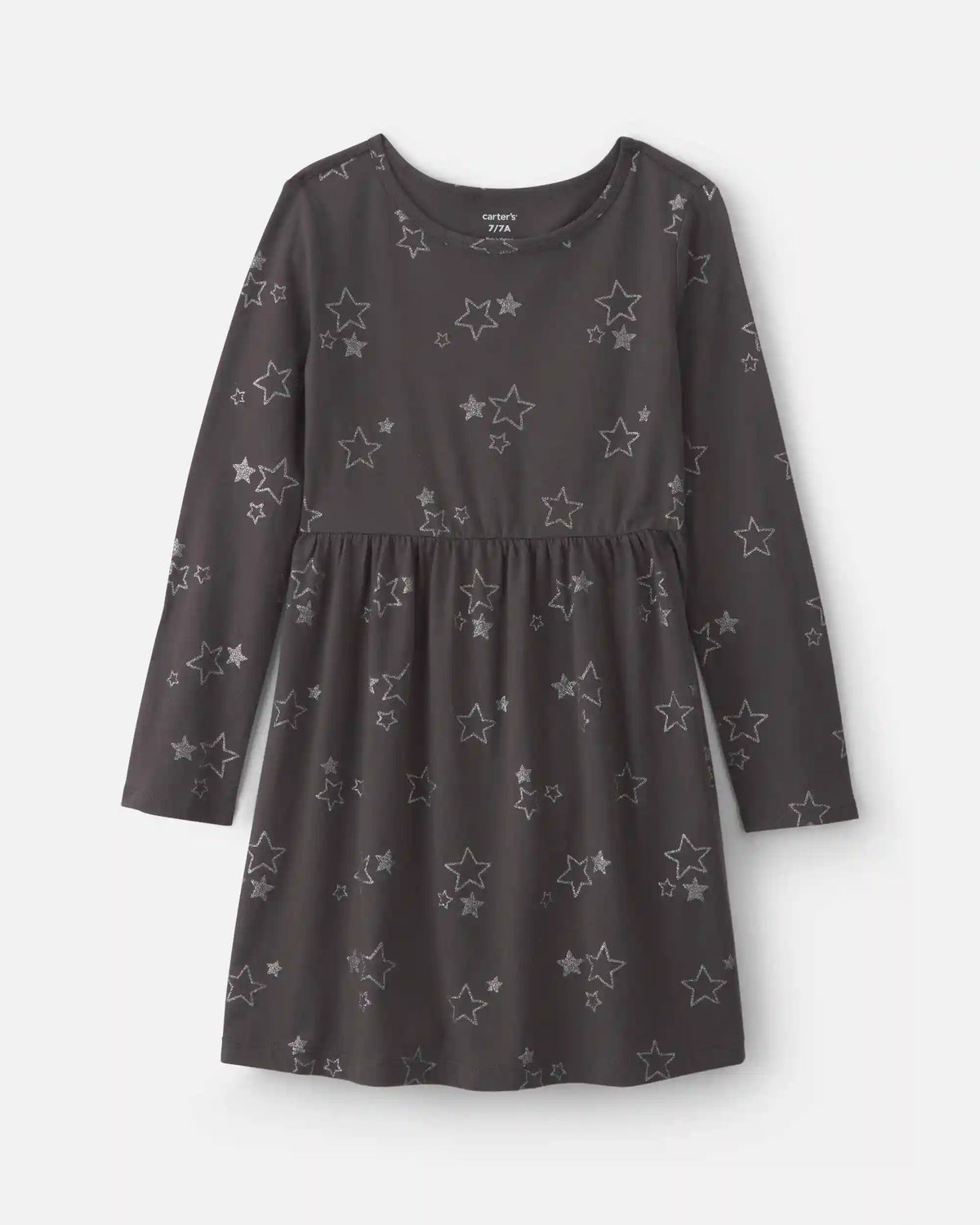 Girls Stars Long-Sleeve Dress - Grey