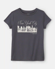 Girls 'New York City' Graphic Tee - Grey