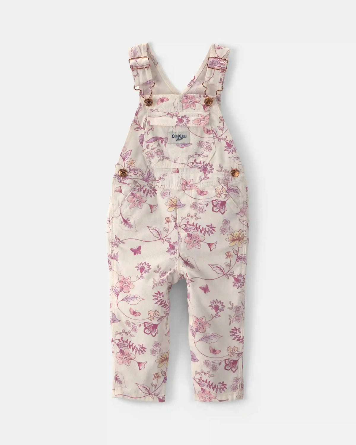 Baby Girl Floral Overalls - Ivory