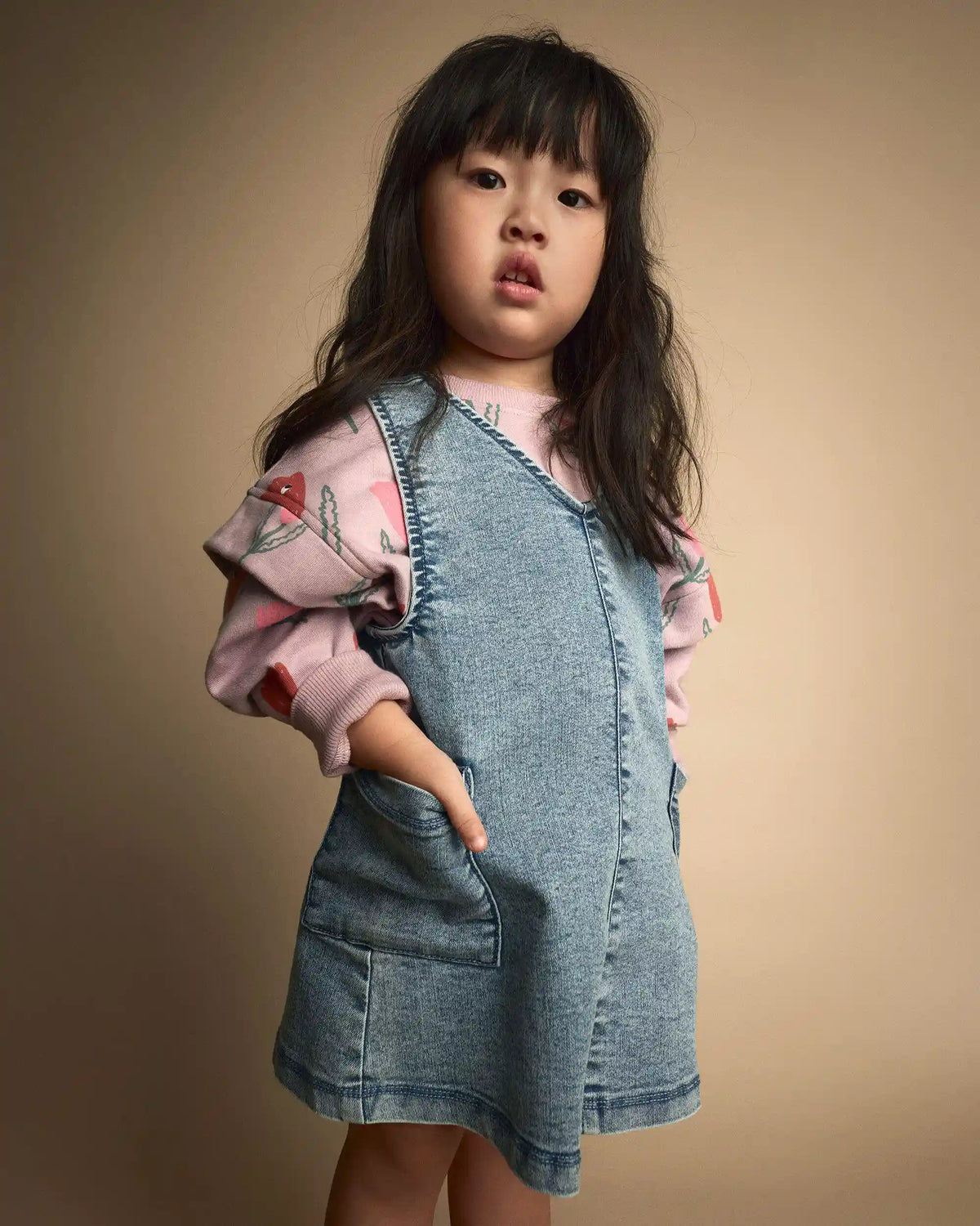Toddler Girl Otter Pocket Jumper in Avenue Wash - Blue