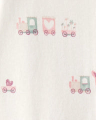 Baby Girl Train Print 100% Cotton Long-Sleeve Snug Fit Sleep & Play Pajamas - Cream