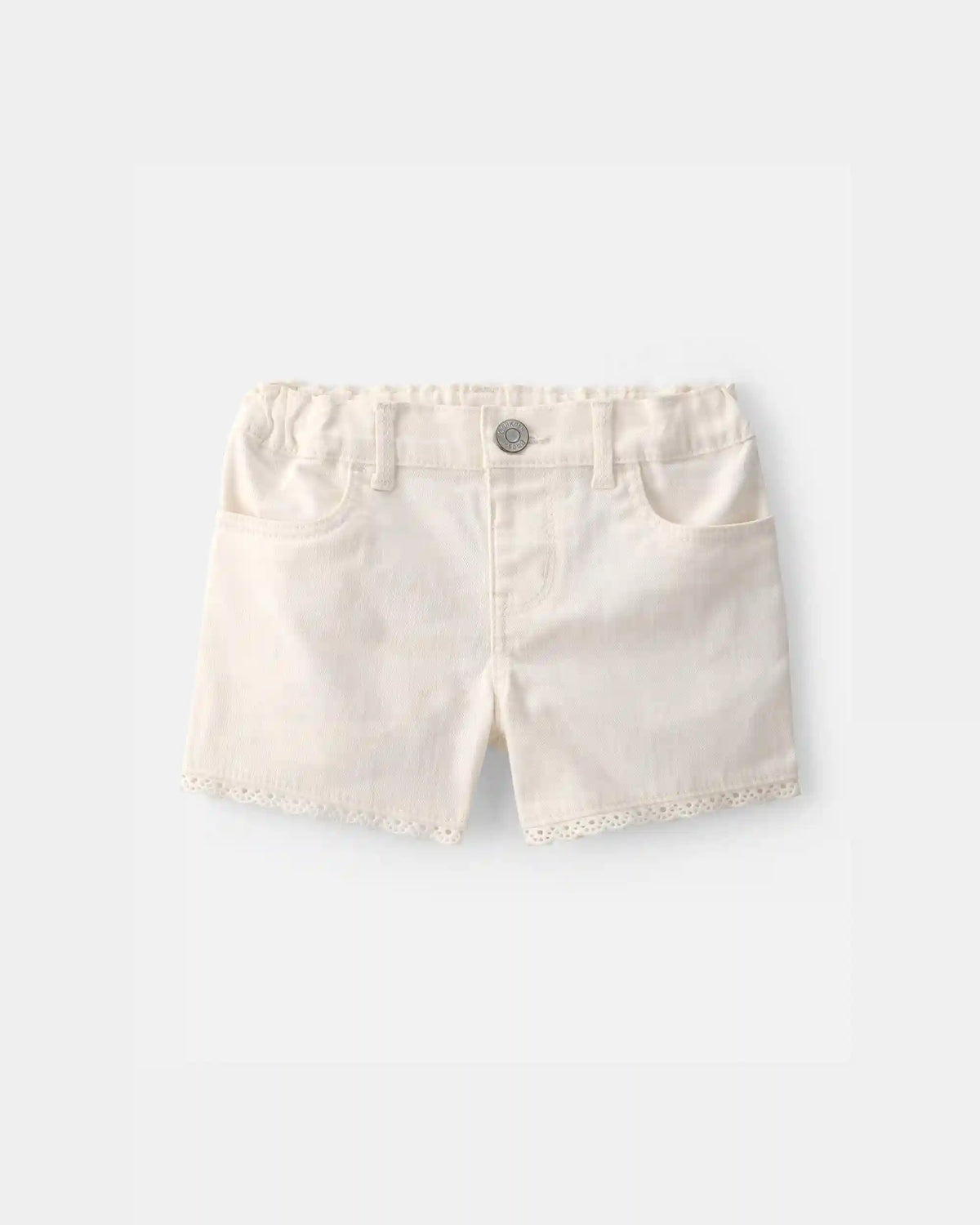 Toddler Girl Eyelet Trim Twill Shorts - Cream