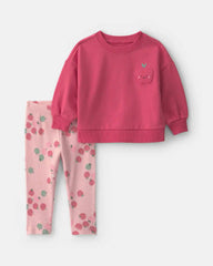 Baby Girl 2-Piece Apple French Terry Top & Pant Set - Red/Pink