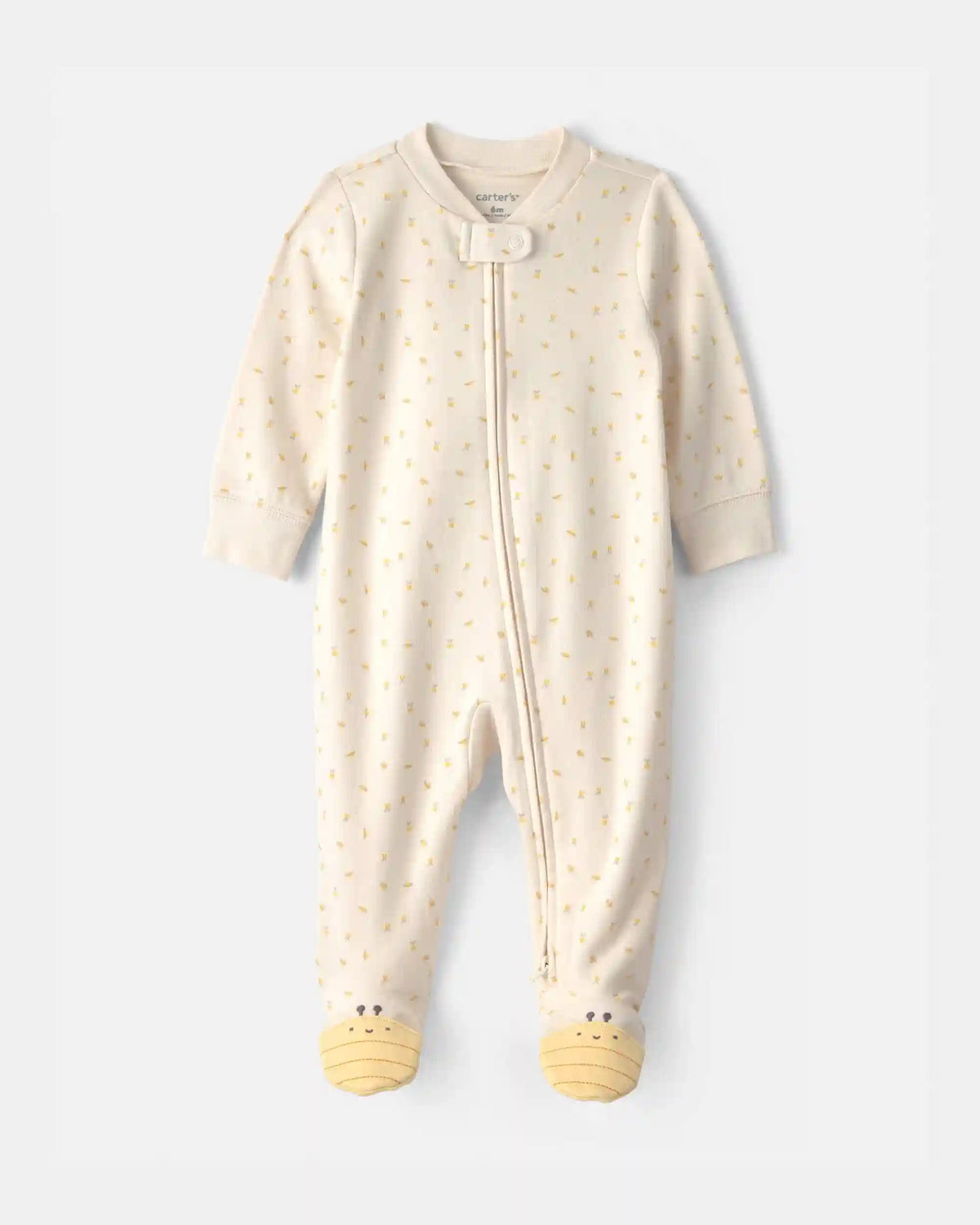 Baby Girl Bee 100% Cotton 2-Way Zip Sleep & Play Pajamas - Ivory
