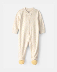 Baby Girl Bee 100% Cotton 2-Way Zip Sleep & Play Pajamas - Ivory