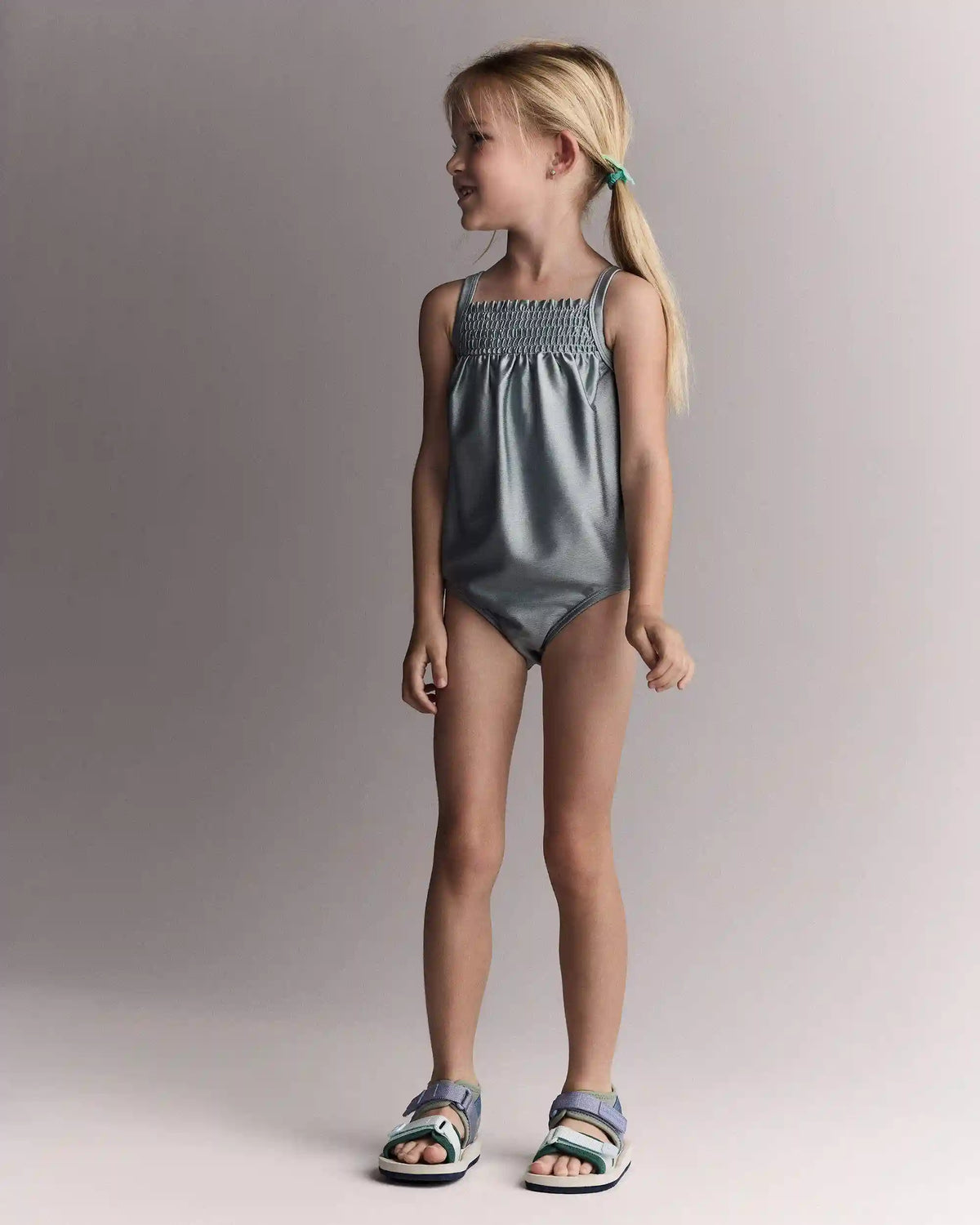 Toddler Girl Smocked One-Piece Swimsuit - Pale Blue