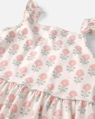 Girls Organic Cotton Tiered Dress in Rosebud Petal Print