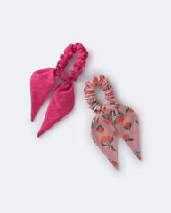 Toddler Girl 2-Pack Bow Scrunchies in Clementine Grove Print - Hot Pink/Rose