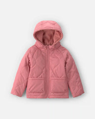 Toddler Girl Hooded Midweight Quilted Jacket - Pink