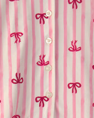 Girls Bow Print Relaxed Fit Pyjama Set - Pink