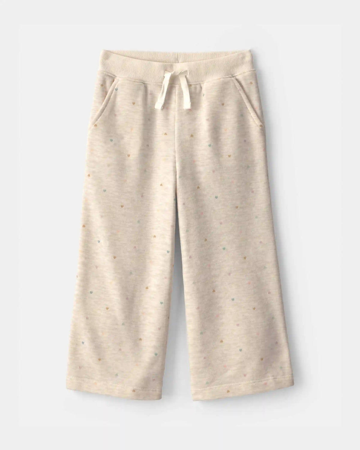 Toddler Girl Heart Fleece Drawstring Pants - Cream