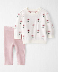 Baby Girl 2-Piece Organic Cotton Knit Pullover & Pant Set in Wildflower Maze