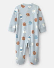 Baby Boy Milk & Cookies 100% Cotton 2-Way Zip Sleep & Play Pajamas - Blue