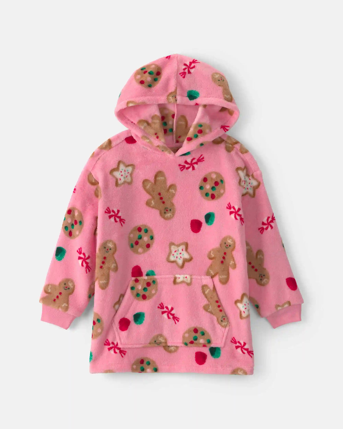 Girls Christmas Gingerbread Fleece Pyjama Hoodie - Pink
