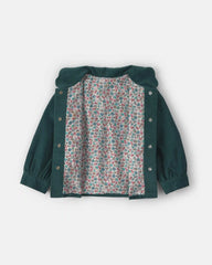 Toddler Girl Flower Embroidered Corduroy Jacket - Green
