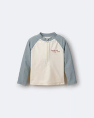 Toddler Boy Hang Out, Have Fun' Half-Zip Long-Sleeve Rashguard - Pale Blue/Cream