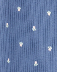 Baby Girl Mini Floral 2-Way Zip Ribbed Sleep & Play Pajamas - Blue
