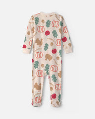 Baby 1-Piece Thanksgiving 2-Way Zip 100% Cotton Snug Fit Footed Pajama - Cream