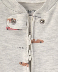 Baby Boy Race Car Cotton 2-Way Zip Sleep & Play Pajamas - Grey