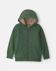 Boys Fleece Zip-Up Hoodie - Olive Green