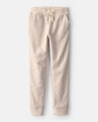 Girls Heart Drawstring Knit Joggers - Cream