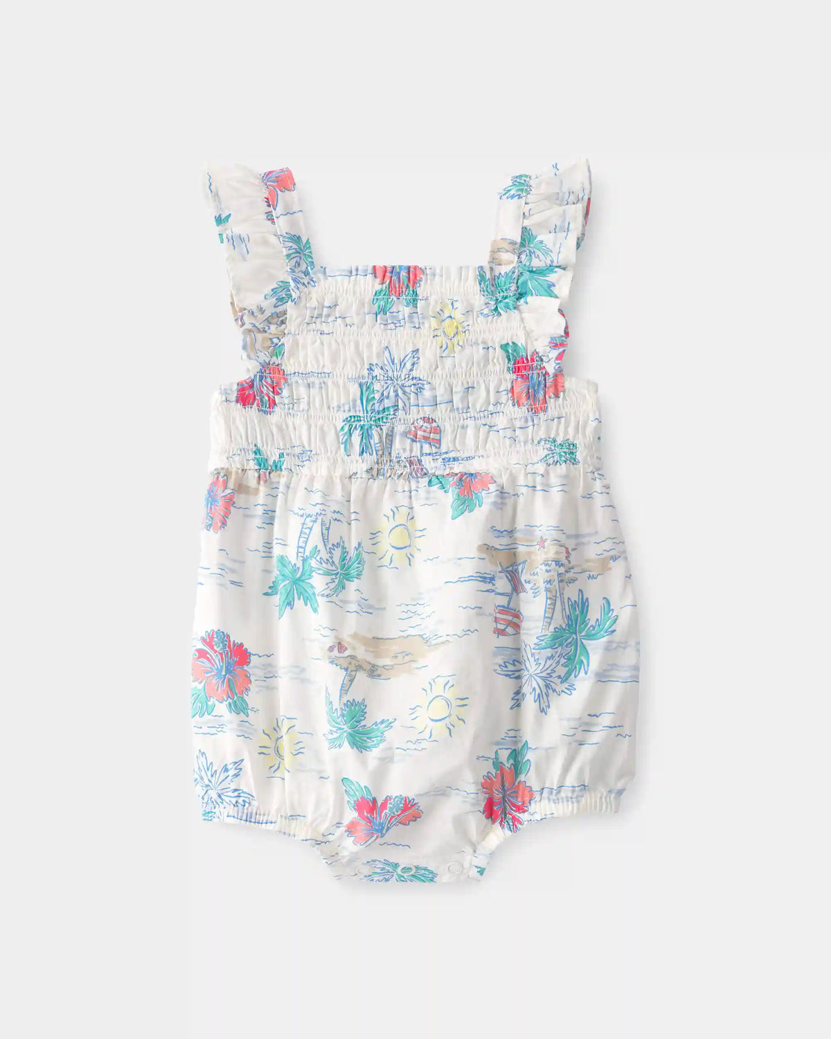 Baby Girl Tropical Beach Sleeveless Romper - Ivory/Green