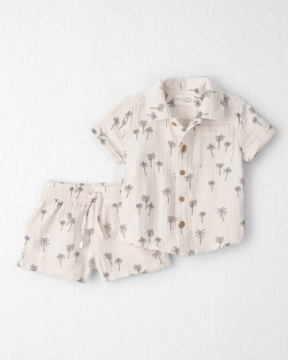 Baby Boy 2-Piece Organic Cotton Gauze Top & Short Set in Palm Trees