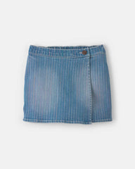 Girls Rainbow Stripe Denim Wrap Skort - Medium Wash