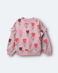 Toddler Girl Double Layer Pullover Sweatshirt in Tulip Print - Mauve