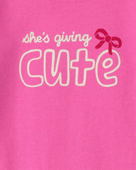 Baby Girl 'She's Giving Cute' Long-Sleeve Graphic Bodysuit - Pink