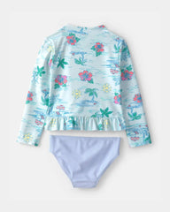 Toddler Girl 2-Piece Tropical Beach Rashguard Swimsuit Set - Blue/Purple