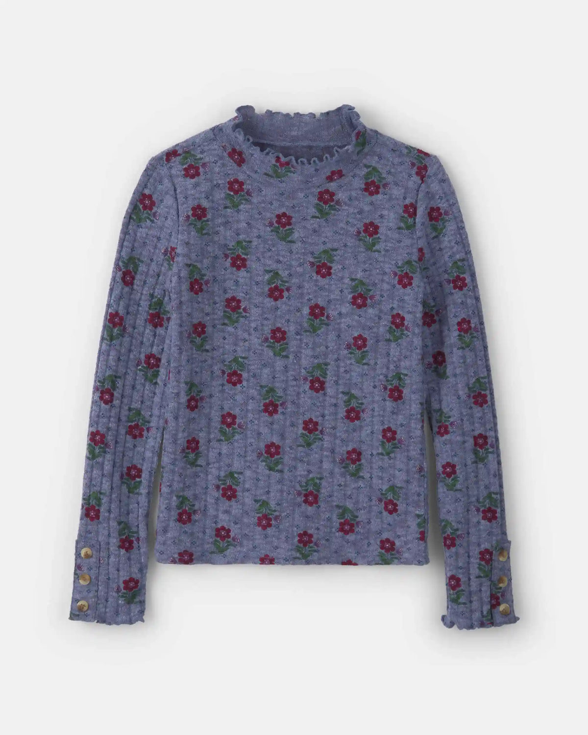 Girls Floral Long-Sleeve Turtleneck Top - Blue/Red