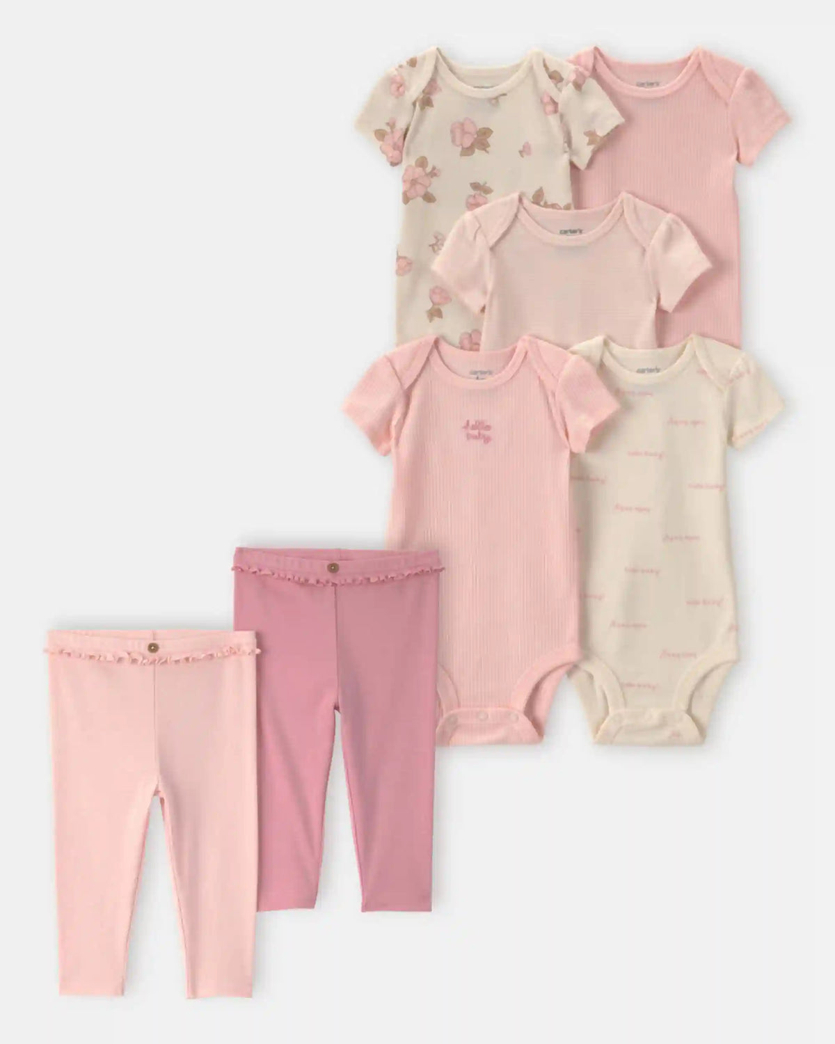 Baby Girl 7-Piece Bodysuits & Pants Set - Pink