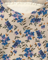 Girls Floral Long-Sleeve Top - Blue/Cream