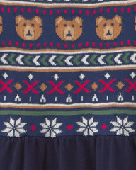 Toddler Girl Bear Fair Isle Long-Sleeve Dress - Navy Blue