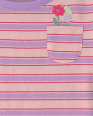Toddler Girl Flower Striped Short-Sleeve Top - Pink/Purple