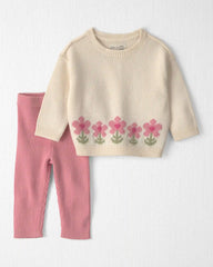 Baby Girl 2-Piece Organic Cotton Sweater Knit Top & Pant Set
