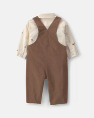 Baby Boy 2-Piece Twill Long-Sleeve Overall Set - Brown
