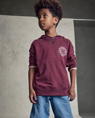 Boys Logo Patch Hoodie - Burgundy