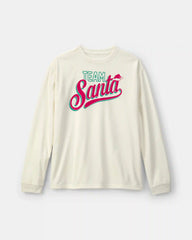 Adult 'Team Santa' Christmas Fleece Loose Fit Pajama Top - Cream